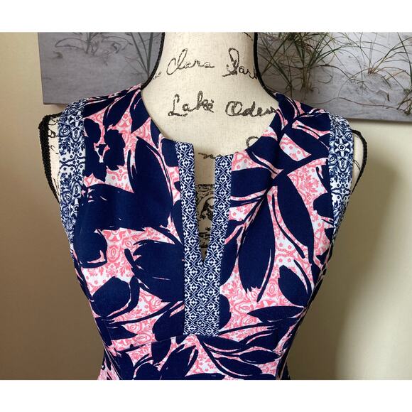 Liz Claiborne women's sleeveless peach & navy floral fit & flare dress, size 8 - Picture 3 of 8